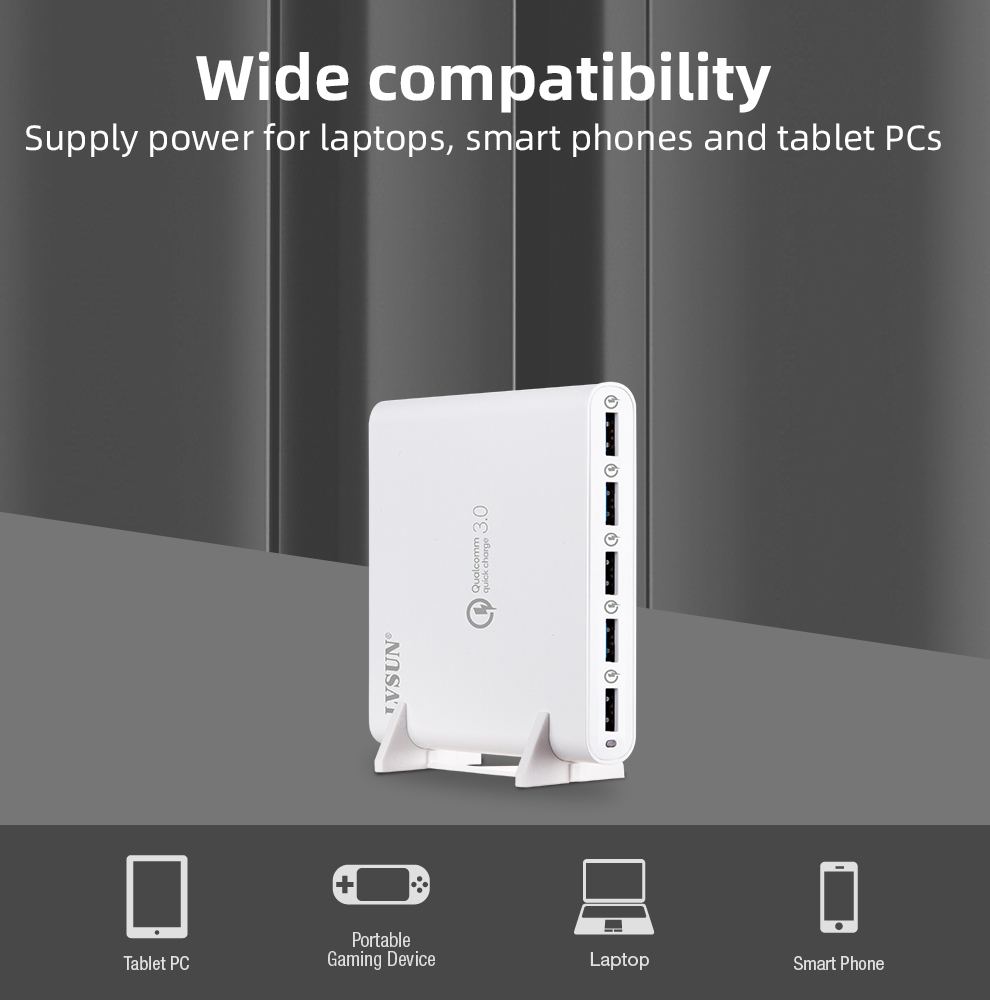 LVSUN 80W 5-Port USB QC3.0 Multi Charger