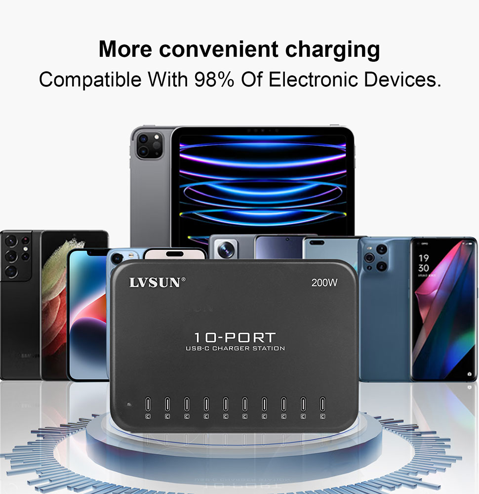 LVSUN 200W 10-Port USB-C Multi-Device Charger