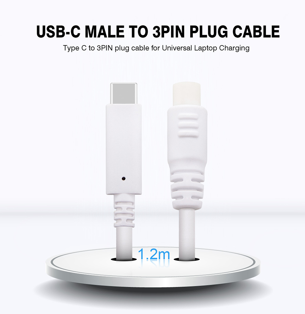 LVSUN Type C to 3PIN plug cable for Universal Laptop Charging