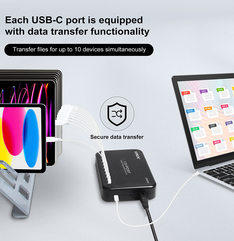 LVSUN 10-Port 120W USB-C Charging&Data Sync Station