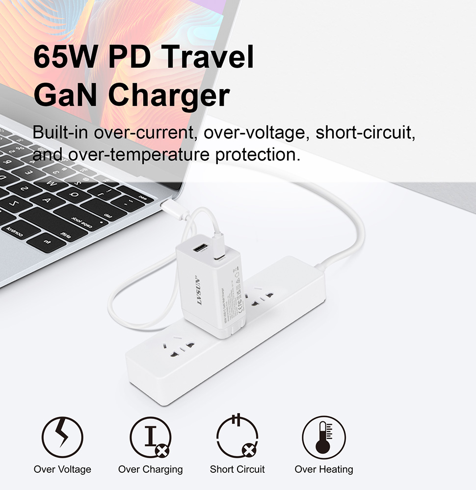 LVSUN 65W GaN Dual Charger with Foldable Plug