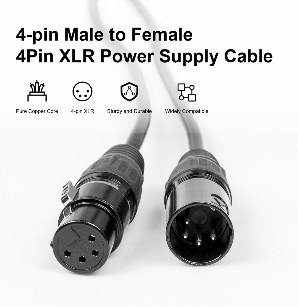 LVSUN 4-pin Male to Female 4Pin XLR Power Supply Cable for DSLR Camera