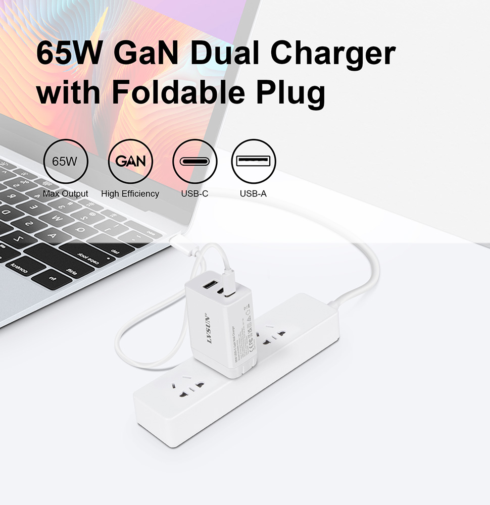 LVSUN 65W GaN Charger with US Foldable Plug