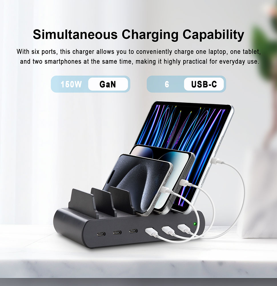 LVSUN 150W 6-Port GaN USB-C Charging Dock