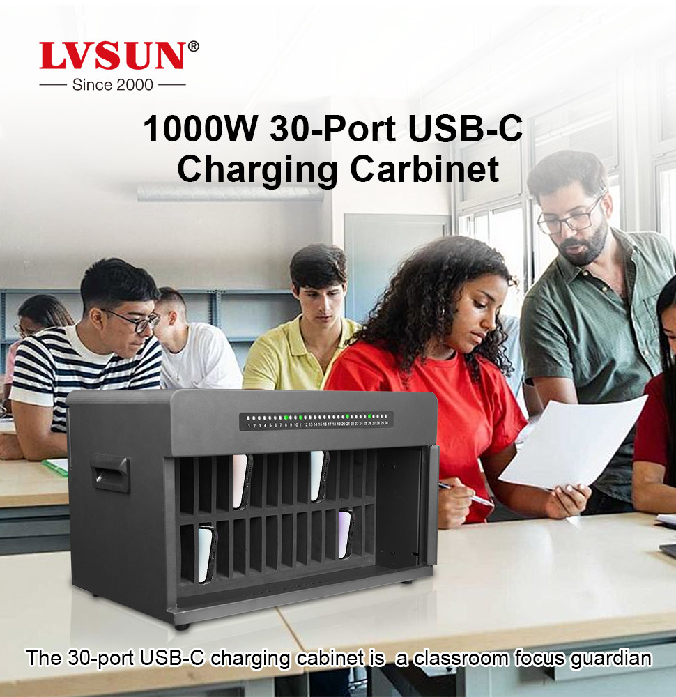 Armario de carga de teléfonos USB-C de 30 puertos 1000W de LVSUN