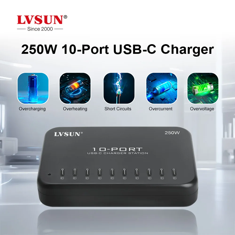 Protection features of the LVSUN LS-10U24C-250: overcharging, overheating, short circuits, overcurrent and overvoltage