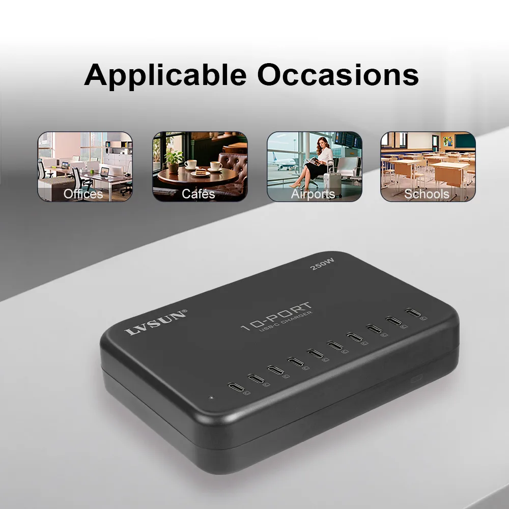 LVSUN 10-port USB-C charging station for offices, cafés, airports and schools