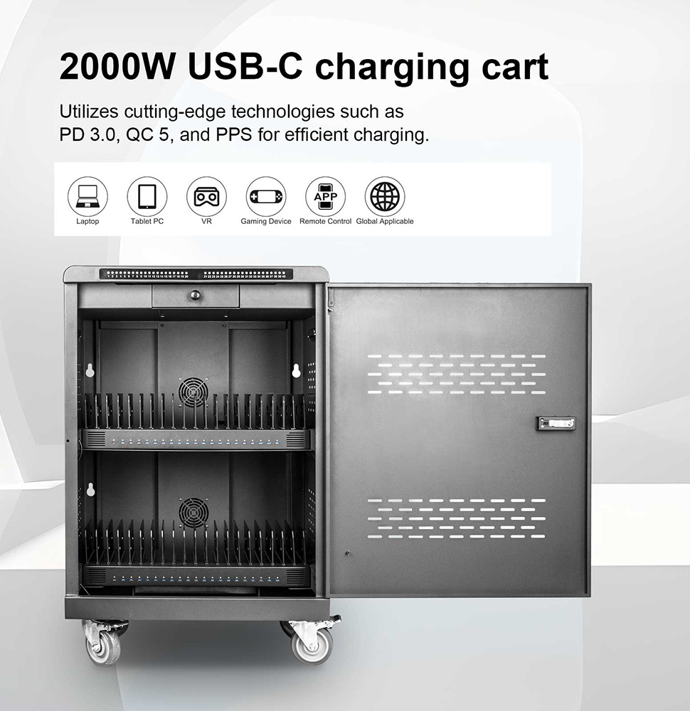 2000W 40 Ports USB-C Charging Cart