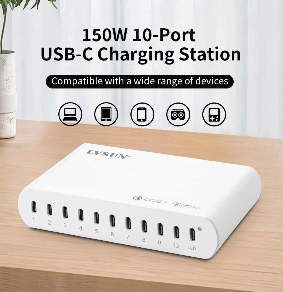 150W 10-Port USB-C Charging Station