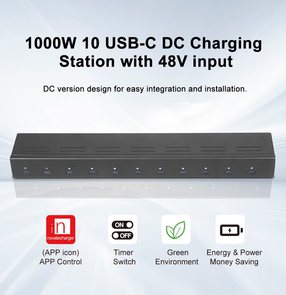 1000W 10 USB-C DC Charging Station with 48V input