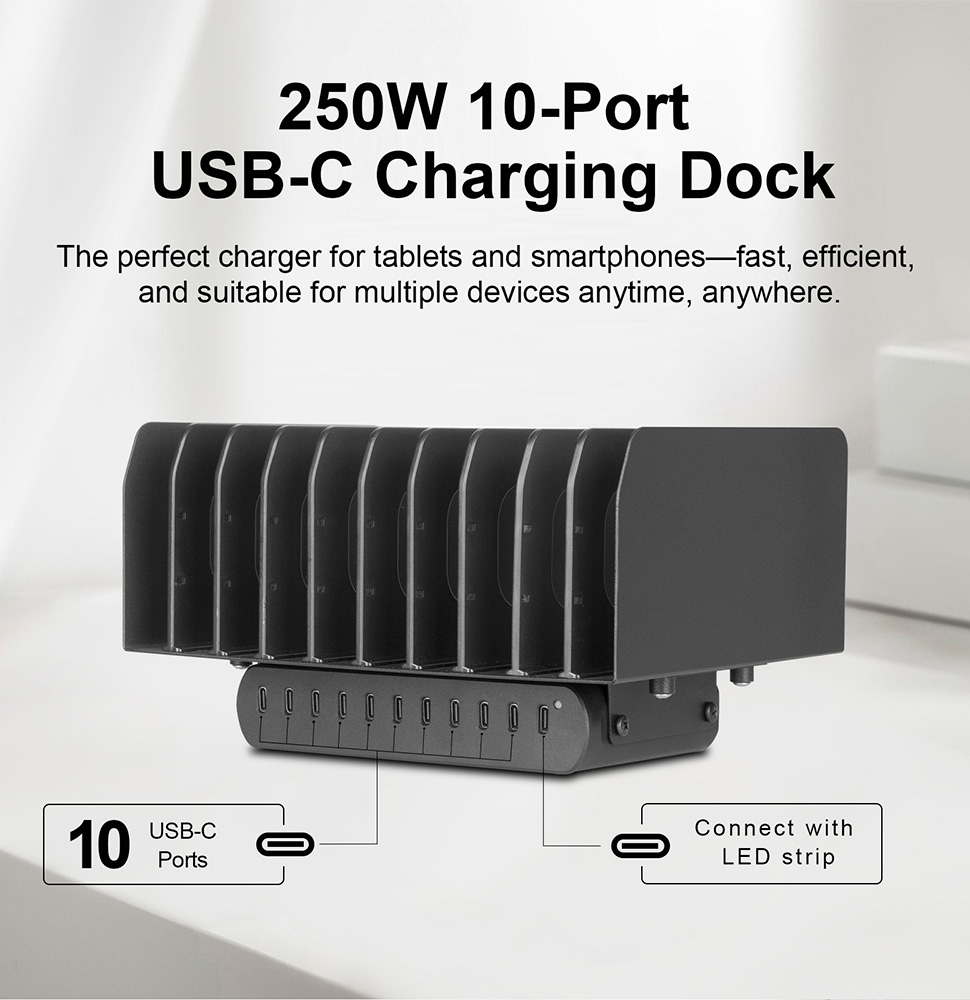 250W 10-Port USB-C Charging Dock